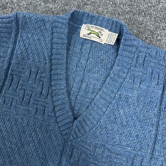 JCPenney The Fox Sweater Vest Men LT Waffle Textured Wool Made in USA Vintage 80 - Picture 3 of 9